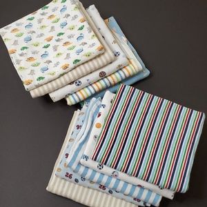 10 Swaddling/Receiving blankets & 4 burp cloths
